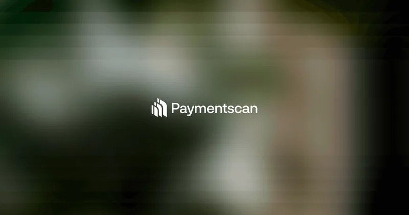 Paymentscan logo on a soft-focus dark green field