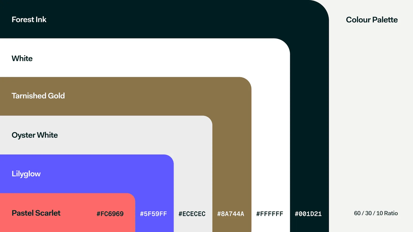 Paymentscan colour palette: Forest Ink, White, Tarnished Gold, Oyster White, Lilyglow, Pastel Scarlet
